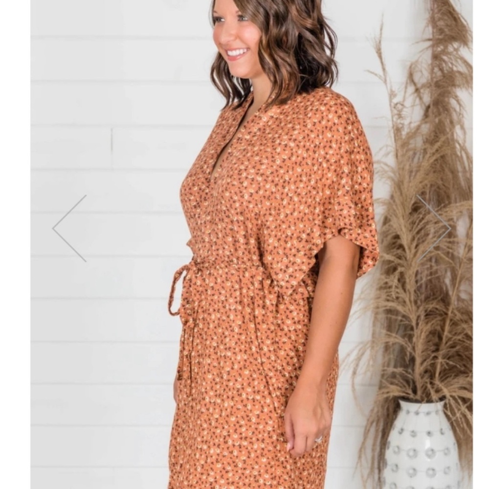 Pink Lily Orange Floral Shirt Dress, Size Small